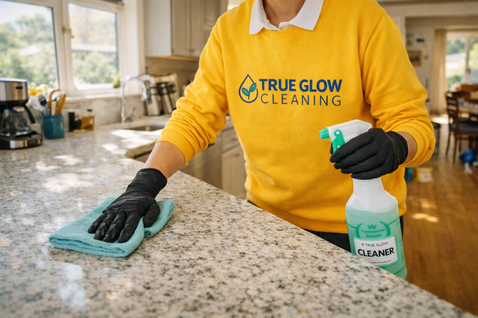 Cleaning a kitchen counter